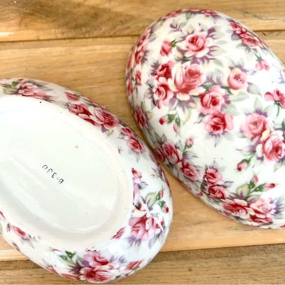 Vintage Norcrest Ceramic Pink Floral Egg Shaped Trinket Box Keepsake Easter - Picture 7 of 7